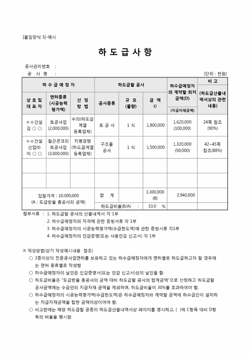 하도급 사항 하도급 사항