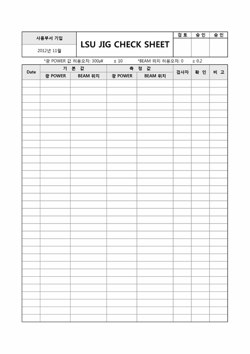 LSU JIG CHECK SHEET