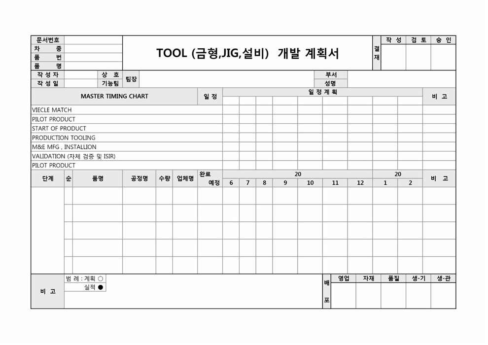 TOOL(금형, JIG, 설비)개발 계획서