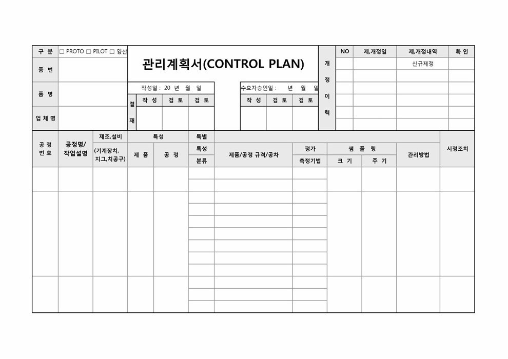 관리 계획서(CONTROL PLAN)