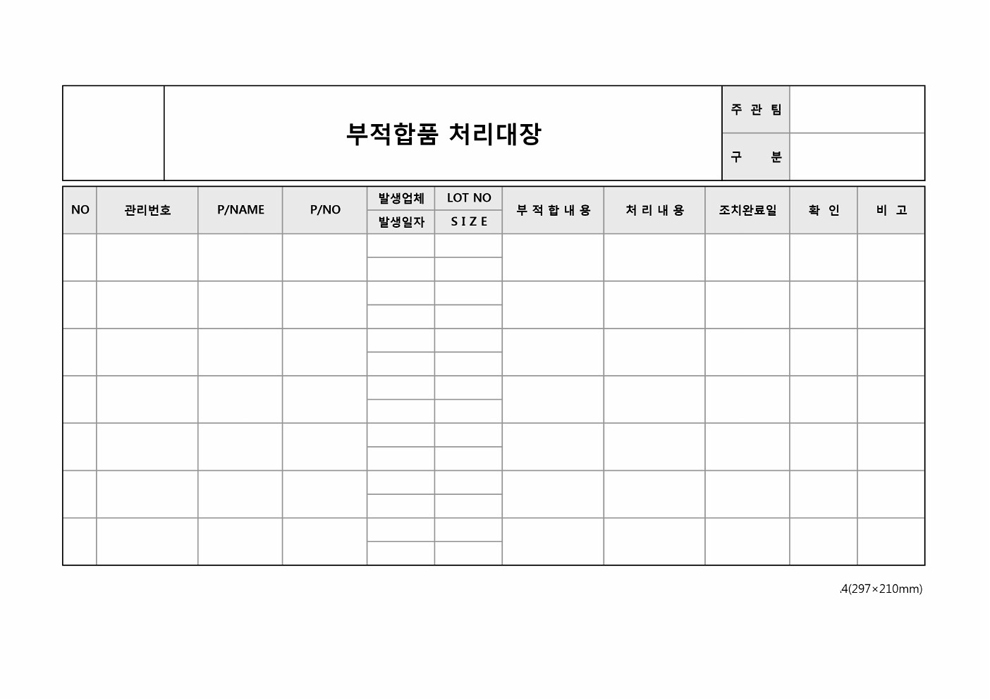 부적합품 처리대장