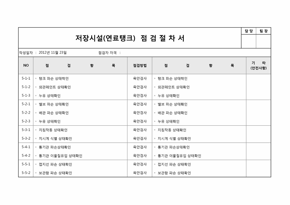 저장시설(연료탱크)점검절차서 저장시설(연료탱크)점검절차서