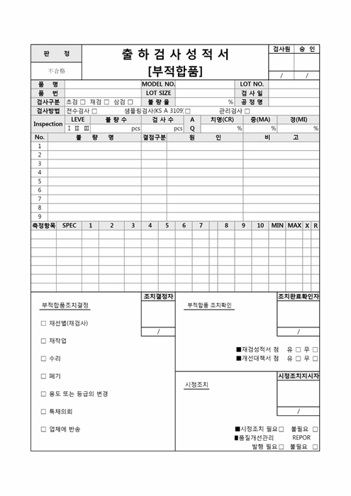 출하검사 성적서(부적합품)