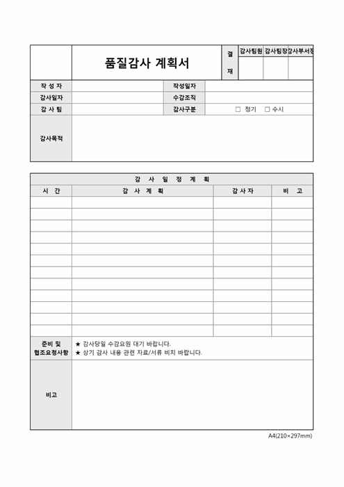 품질감사 계획서 품질감사 계획서