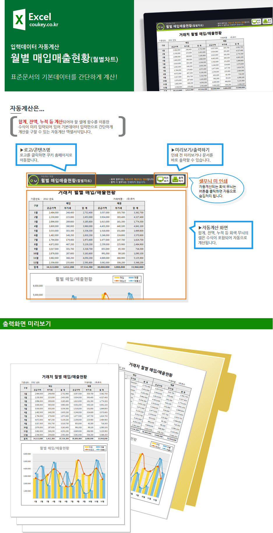 월별 매입매출현황 자동계산 프로그램(월별차트) 월별 매입매출현황 자동계산 프로그램(월별차트)