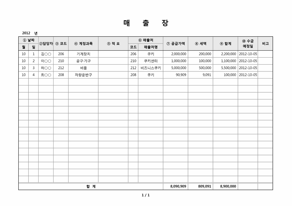 매출장(매출내역) 매출장(매출내역)