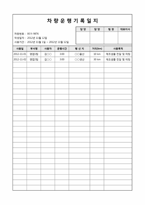 차량운행기록일지 차량운행기록일지