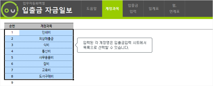 입출금 자금일보 업무자동화 프로그램 ver 1.0(일계표,월계표,연계표)