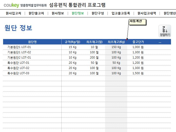 섬유편직 통합관리 프로그램 (원사, 원단관리)