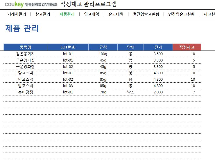 적정재고현황관리 프로그램 (입출고현황) 적정재고현황관리 프로그램 (입출고현황)