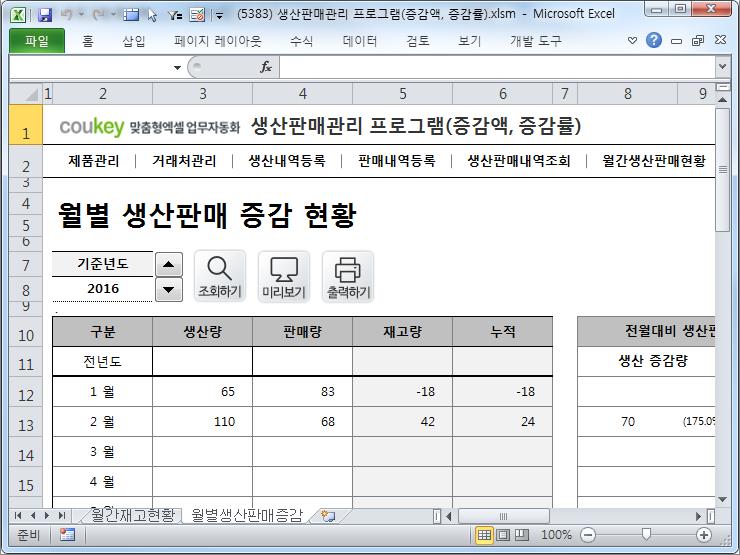 생산판매관리 프로그램(증감액, 증감률)