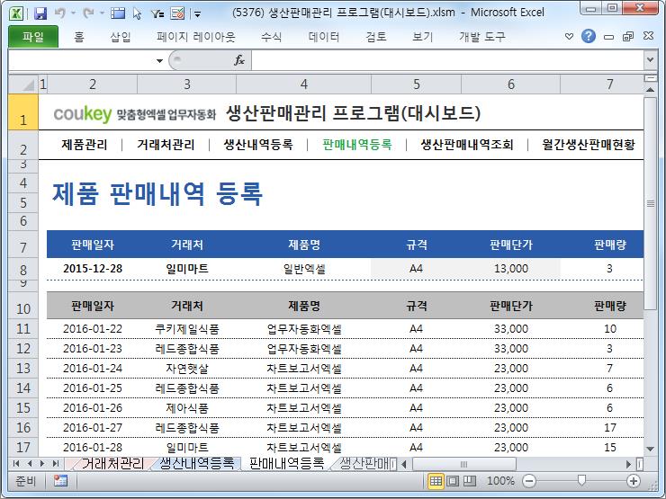 생산판매관리 프로그램(대시보드) 생산판매관리 프로그램(대시보드)