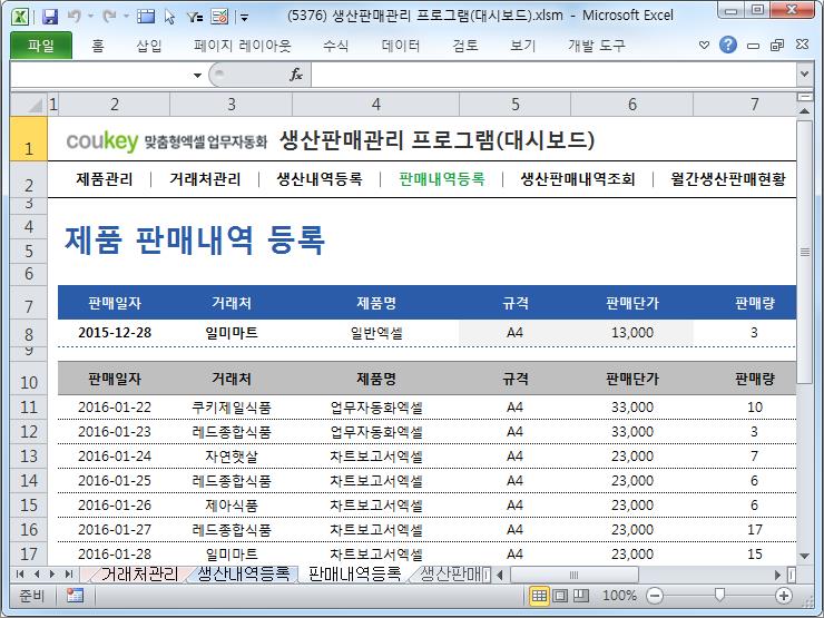 생산판매관리 프로그램(대시보드)