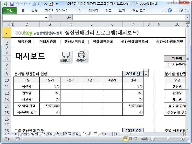 생산판매관리 프로그램(대시보드) 생산판매관리 프로그램(대시보드)