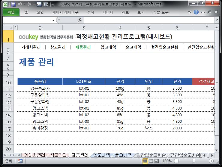기준 적정재고관리 프로그램 (대시보드) 기준 적정재고관리 프로그램 (대시보드)