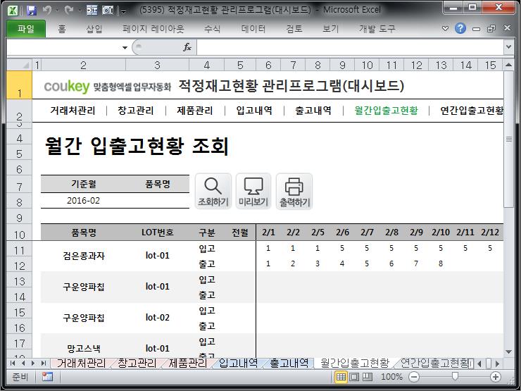 기준 적정재고관리 프로그램 (대시보드) 기준 적정재고관리 프로그램 (대시보드)