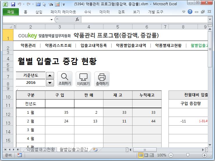 약품관리 자동화 프로그램 (증감액, 증감률) 약품관리 자동화 프로그램 (증감액, 증감률)