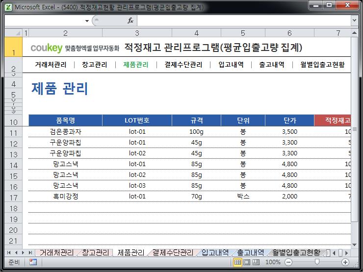 안전 적정재고관리 프로그램 (평균 입출고량 조회)