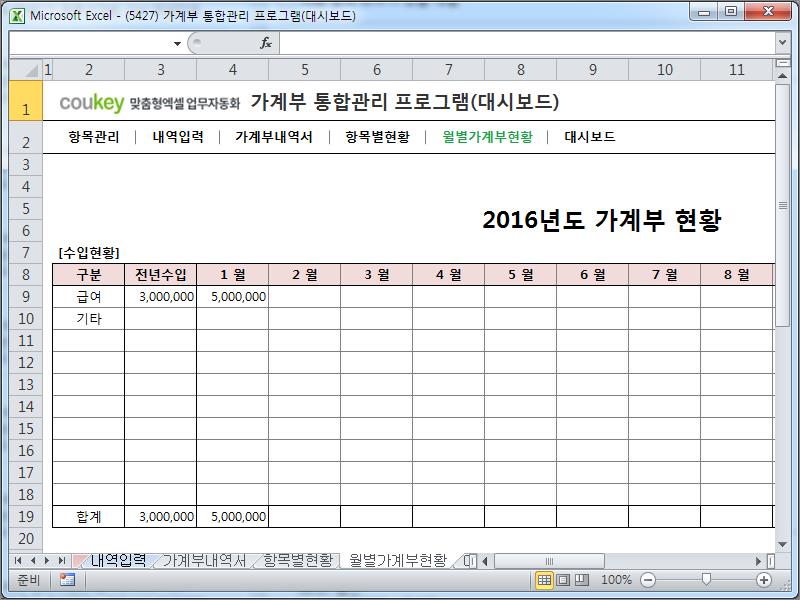 가계부 통합관리 프로그램(대시보드)