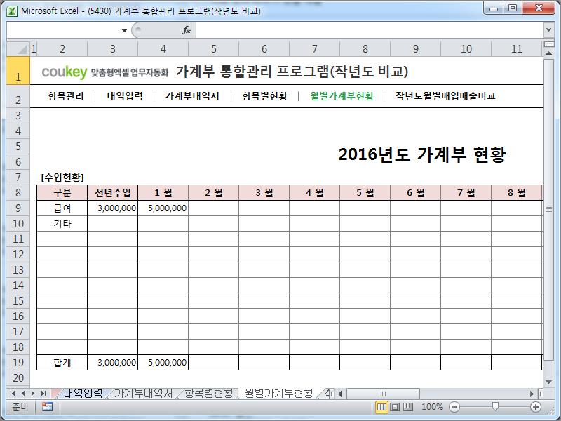 가계부 통합관리 프로그램(작년도 비교)