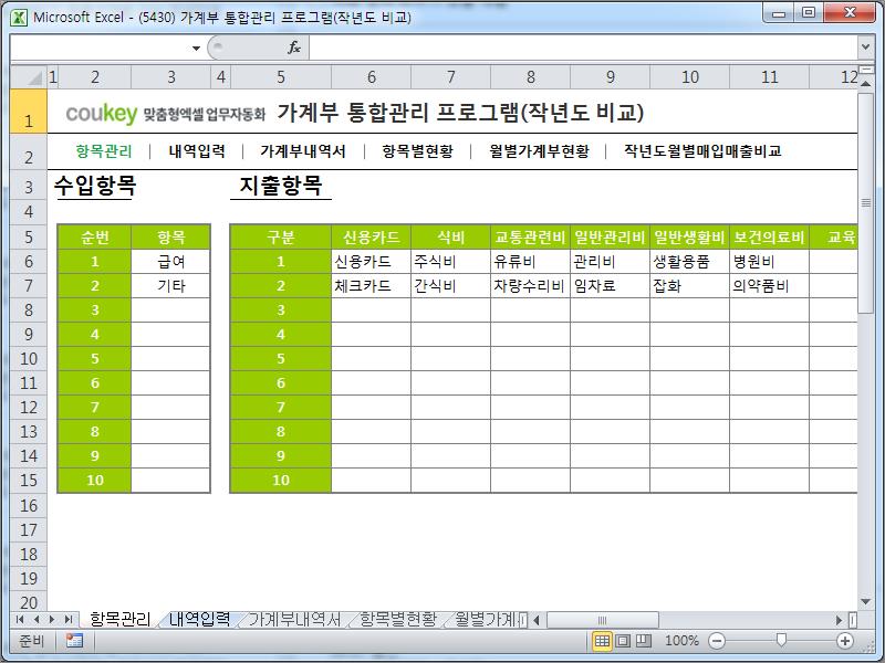 가계부 통합관리 프로그램(작년도 비교)