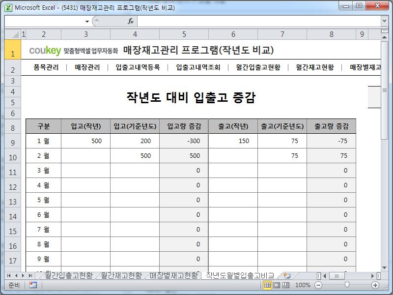 매장 재고 자산 관리 프로그램 (작년도 비교)