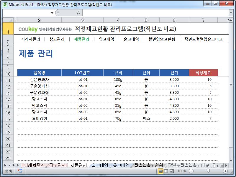 적정재고관리 프로그램(작년도 비교)