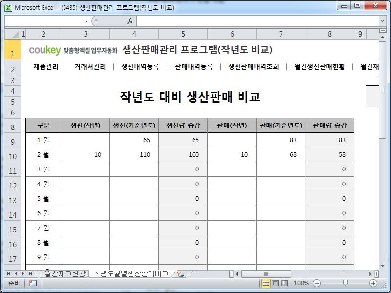 생산판매관리 프로그램(작년도 비교)