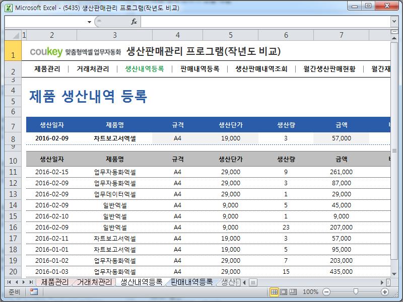 생산판매관리 프로그램(작년도 비교)