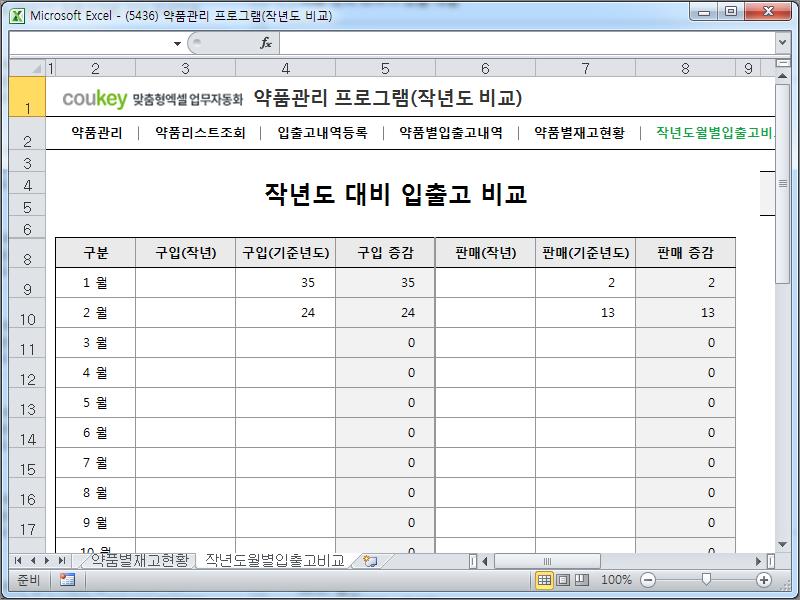 약국 경영 관리 프로그램 (작년도 입출고 비교) 약국 경영 관리 프로그램 (작년도 입출고 비교)