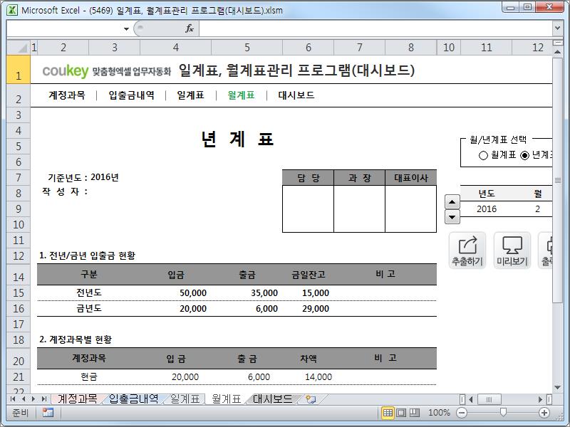 일계표, 월계표관리 프로그램 ver 1.1(대시보드)