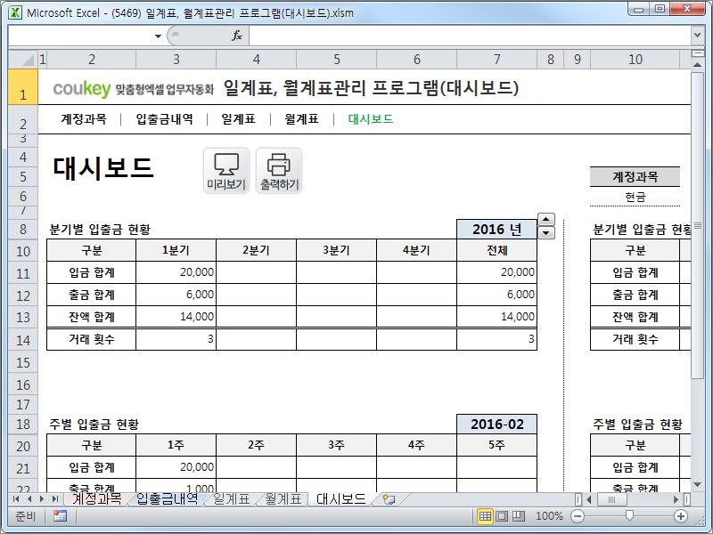 일계표, 월계표관리 프로그램 ver 1.1(대시보드)