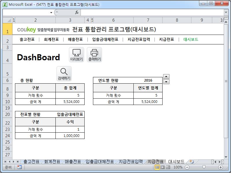 회계 전표 통합관리 프로그램(회계, 출고, 매출, 입출금, 대체, 지급, 대시보드)