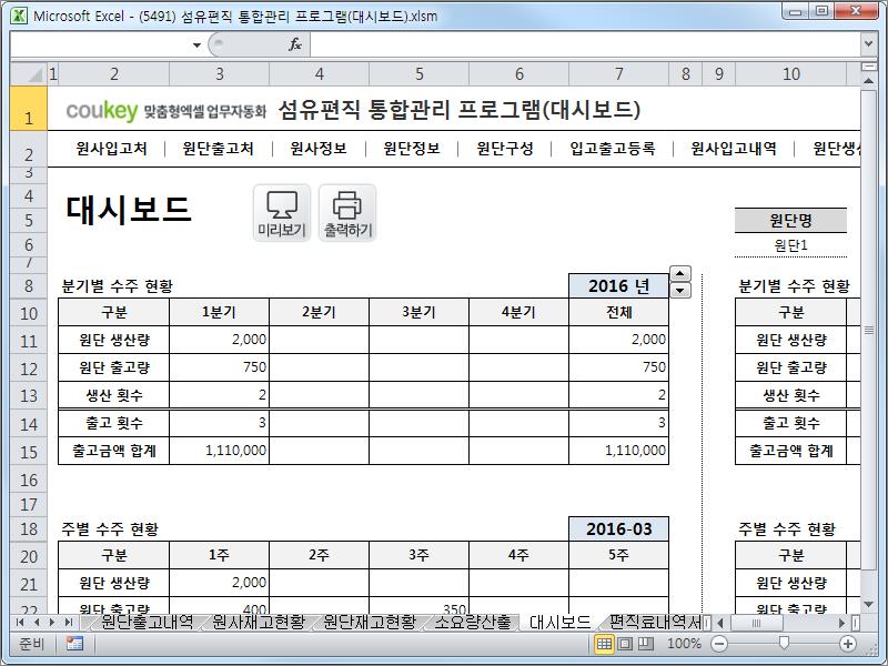 섬유편직 통합관리 프로그램(대시보드)