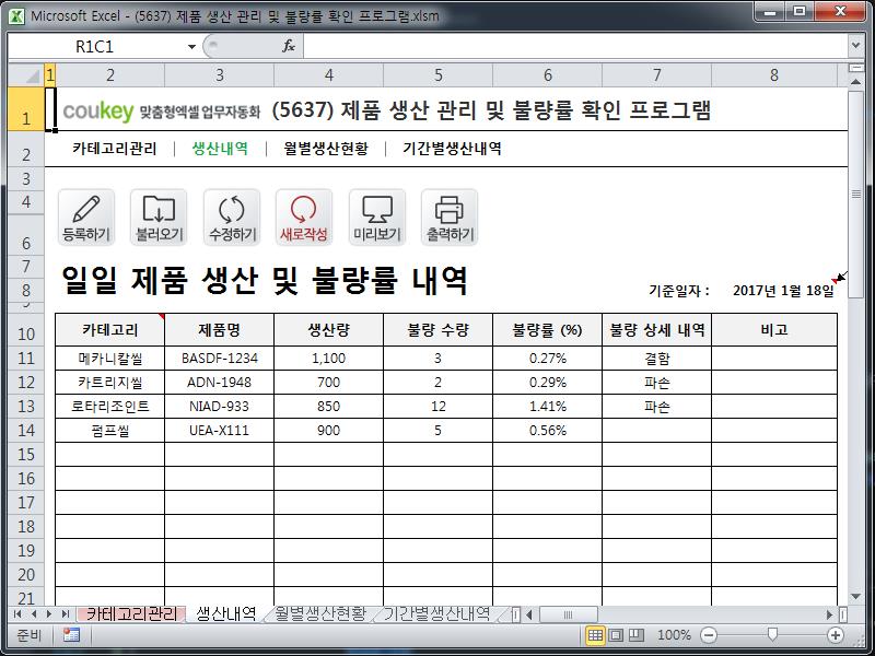 제품 생산 관리 및 불량률 확인 프로그램 제품 생산 관리 및 불량률 확인 프로그램