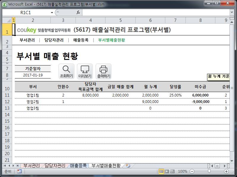 매출실적관리 프로그램(부서별) 매출실적관리 프로그램(부서별)