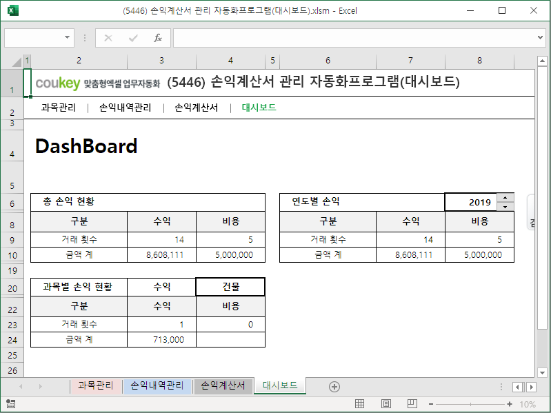 손익계산서 재무 관리 자동화 프로그램 (대시보드) 손익계산서 재무 관리 자동화 프로그램 (대시보드)