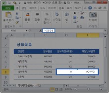 셀 안의 문자가 #DIV/0 으로 표시될 때