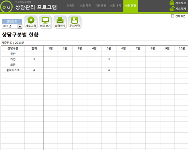 고객 상담관리 업무자동화 프로그램(상담구분별 월별현황) 썸네일 이미지 1