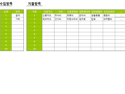 가계부내역 자동관리 프로그램(항목, 내역관리, 가계부내역서, 현황) 썸네일 이미지 1