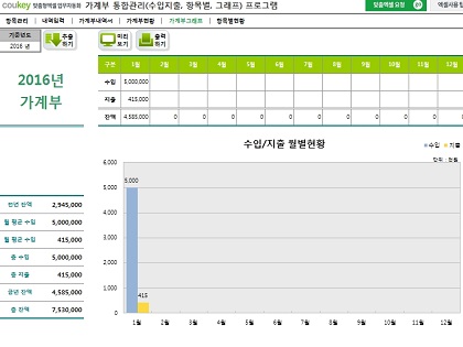 가계부 통합관리(수입지출, 항목별, 그래프) 프로그램 썸네일 이미지 5 가계부 통합관리(수입지출, 항목별, 그래프) 프로그램 썸네일 이미지 5