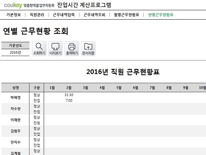 출퇴근 근무시간 계산프로그램(월별/연별근무현황표, 조기출근/연장근무 계산) 썸네일 이미지 6