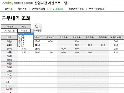 출퇴근 근무시간 계산프로그램(월별/연별근무현황표, 조기출근/연장근무 계산) 썸네일 이미지 4