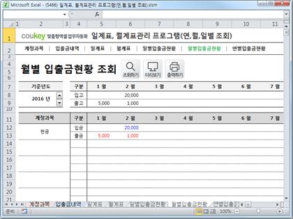 자금일보 일계표, 월계표관리 프로그램 ver 1.1(연,월,일별 입출금현황) 썸네일 이미지 6