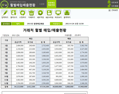 거래처별 월 매입매출현황 데이터관리 프로그램(월별차트, 데이터관리) 썸네일 이미지 1