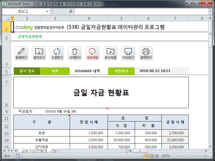 금일자금현황표 데이터관리 프로그램 썸네일 이미지 1
