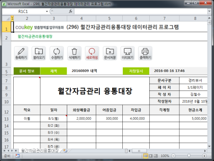 월간자금관리융통대장 데이터관리 프로그램 썸네일 이미지 1