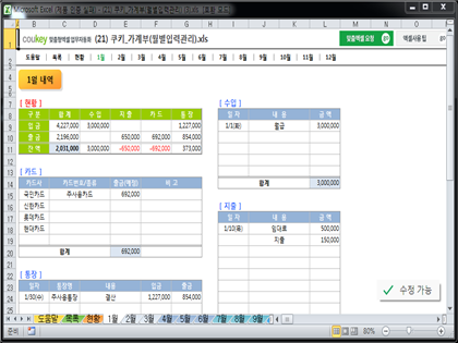 가계부 관리 업무자동화 프로그램(월별입력관리,월별차트,엑셀가계부) 썸네일 이미지 1
