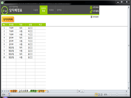 월 당직배정관리 업무자동화 프로그램(당직배정표,목록형,달력형) 썸네일 이미지 3 월 당직배정관리 업무자동화 프로그램(당직배정표,목록형,달력형) 썸네일 이미지 3