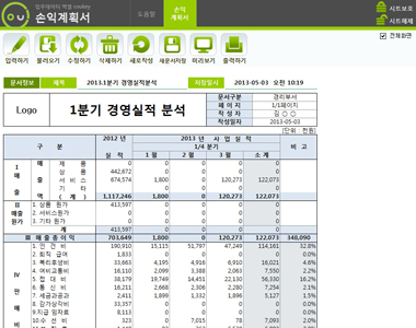 손익 계획서 데이터관리 프로그램(분기별 경영실적 분석) 썸네일 이미지 1